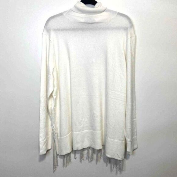 DG2 by Diane Gilman - Fringe Fully Fashioned Turtleneck Blouse - Ivory, XL - Picture 7 of 7